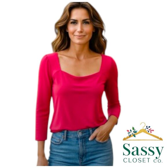 Ann Taylor Tops - Elegant ANN TAYLOR Pink Top – 3/4 Sleeve, Soft Drape, Size M